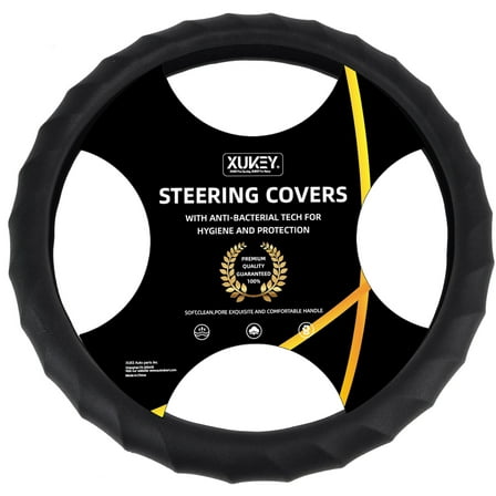 XUKEY Silicone Steering Wheel Cover Protector Universal Leather Anti-Slip 14" -15" Black Fit for Cars,SUV,Truck,Van