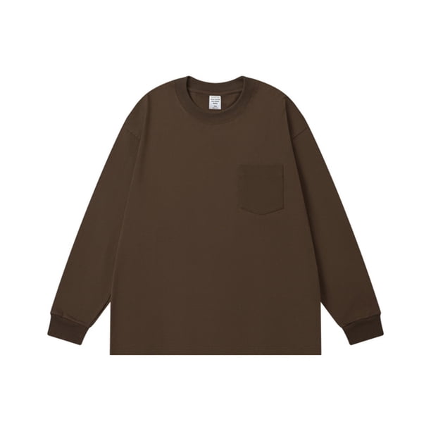 pstuiky manga larga para hombre, Camiseta informal de manga larga con cuello redondo y bolsillos de color liso para hombre camisetas de hombre m