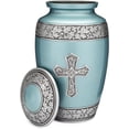 thumbnail image 5 of Honorary Memorials Turquoise Sacred Cross Cremation Urn for Human Ashes - Handmade Cremation Urn - Adult Size Burial Urn - Plastic Bag and Satin Bag for Urn and for Ashes Included, 5 of 7