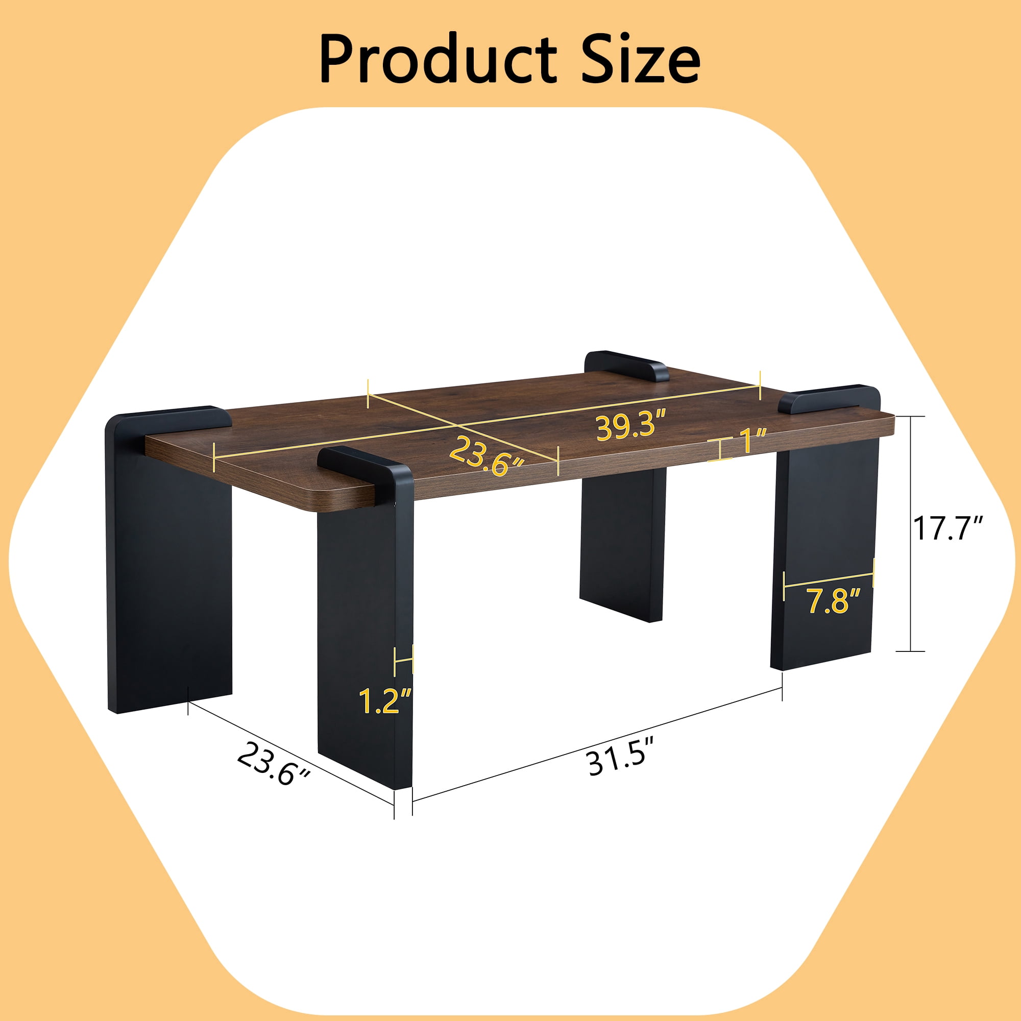 TesNus 39" Walnut Coffee Table, Modern MDF Rectangle Center Table with Black Solid Legs for Living Room Small Space