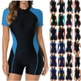 thumbnail image 1 of Frostluinai Rash Guard for Women Short Sleeve Athletic Boyleg Bathing Suits Color Block Sport One Piece Swimsuits Surfing Swimwear, 1 of 10