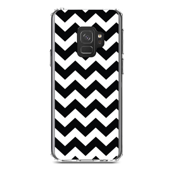 DistinctInk Clear Shockproof Hybrid Case for Samsung Galaxy S9 (5.8" Screen) - TPU Bumper, Acrylic Back, Tempered Glass Screen Protector - Black & White Stripes - Stripes Pattern