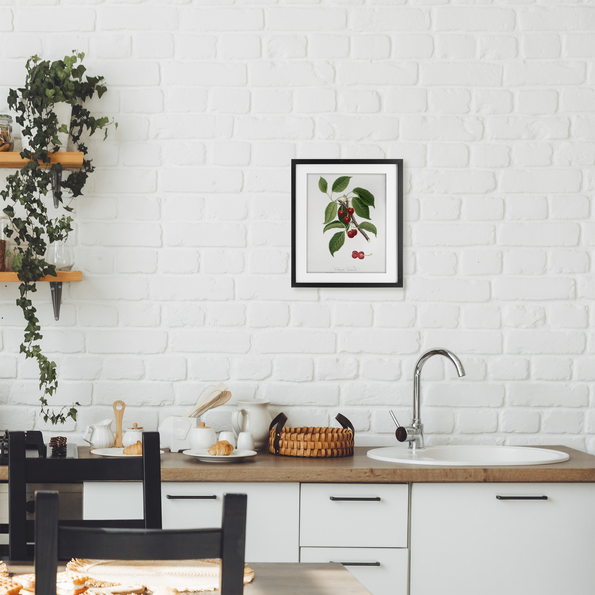 Latin Study of Cherry Plant Black Framed Print Under Glass, design by Lettered and Lined
