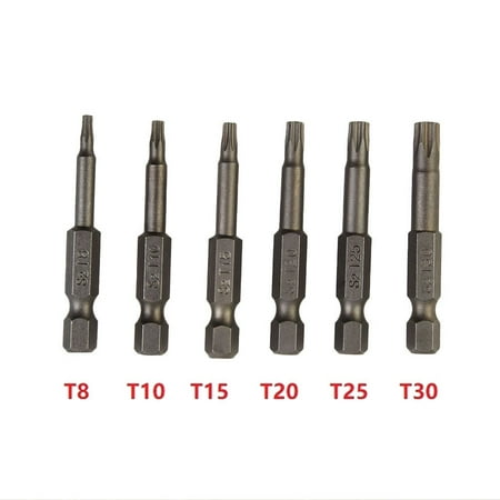 

6Pcs 50Mm Magnetic Torx Screwdriver Bits 1/4 Hex Shank T8 T10 T15 T20 T25 T30