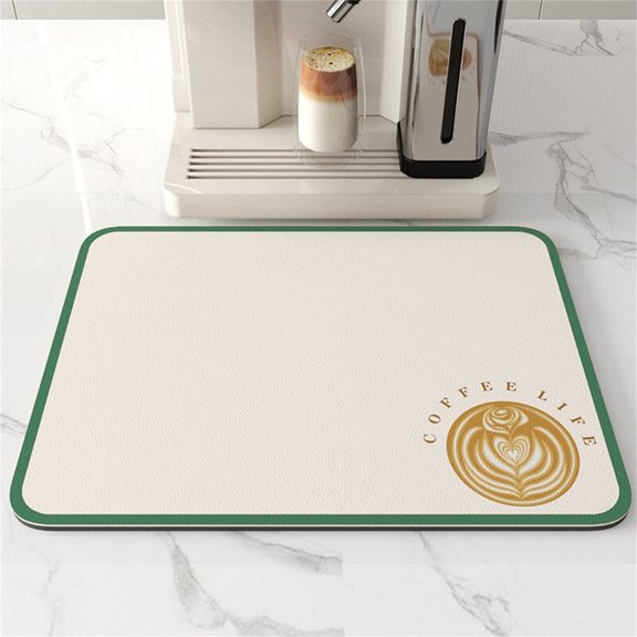 Tunhigl No-Wash Absorbent Coffee Mat 16 x 20 Inch - Spill Proof Kitchen & Bathroom Draining Mat with Non-Slip Base for Dishes, Cups & Faucets