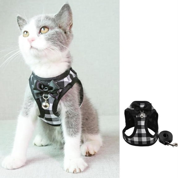GASTROPOD Cat Leashes and Harnesses for Walking,Breathable Soft Kittens Vest for Cats Dogs,Kitten Harness Escape Proof with Bell and Bow-Knot Decoration Christmas(Xs,Black-White)