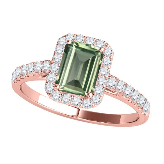 Mauli Jewels Rings for Women 2.50 Carat Diamond And Emerald Shaped Green Amethyst Ring 4-prong 10K Rose Gold