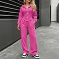 thumbnail image 2 of hoksml Women's Fleece Lined Hooded Tracksuit Set, Zip Up Cropped Hoodie and Wide Leg Pants 2 Piece Outfit, Casual Daily Loungewear, 2 of 7