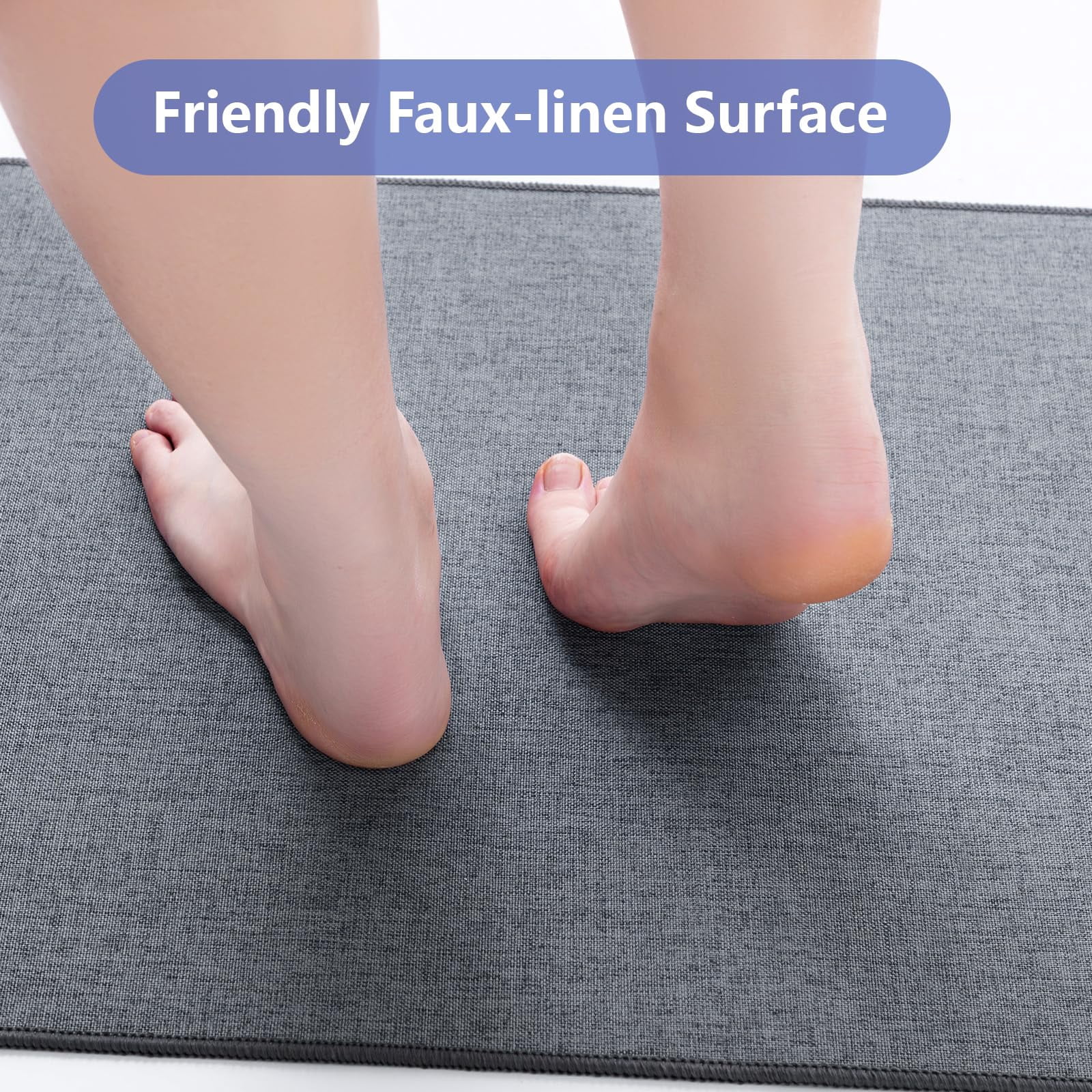 Non Slip Kitchen Rugs Mat Washable Linen-Like Thin Kitchen Mats for Floor, Rubber Backing Absorbent Stain Resistant Standing Floor Mat Front of Sink Laundry, Easy Clean, Dark Gray 17"x30"