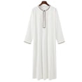thumbnail image 5 of FRSASU Men's Crew Neck Robe Muslim Clothes Kimono Loose 1/4 Zipper Abaya Dresses Long Sleeve Embroidered Kaftan Thobe Casual formal Dubai Thobe White, 5 of 8