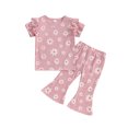 thumbnail image 2 of Little Girl Summer Set Floral Print Short Sleeve Tops with Bell-Bottom Pants 2 Pcs Outfit, 2 of 10