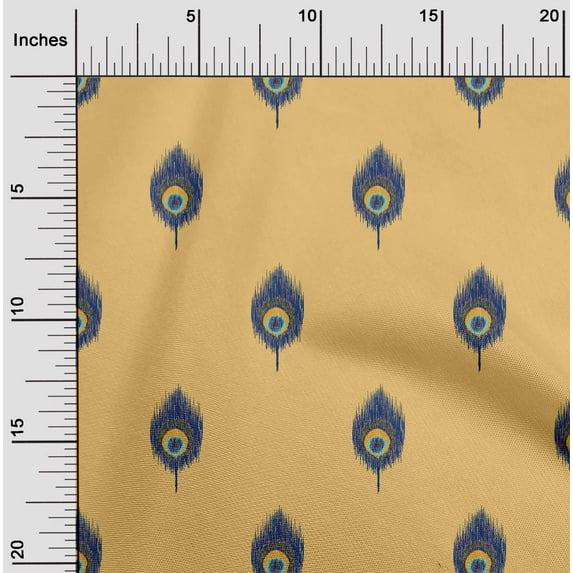 oneOone Polyester Lycra Fabric Peacock Feather Ikat Printed Fabric 1 Yard 56 Inch Wide