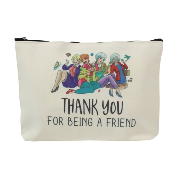 Unique Bargains 1 Pc Durable Figure Letter Pattern Makeup Bag Beige Canvas