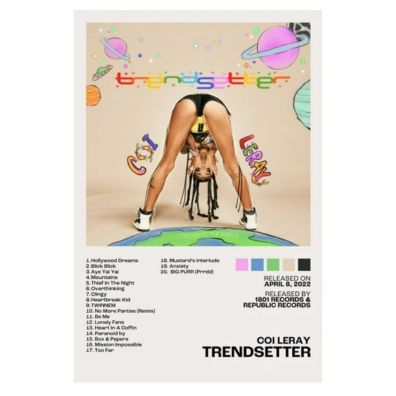 Coi Leray Trendsetter Album Cover Music Poster Home Decor For Living Room Aesthetic Rap Posters Female Rapper Album Wall Art Cool Stuff For Your Room