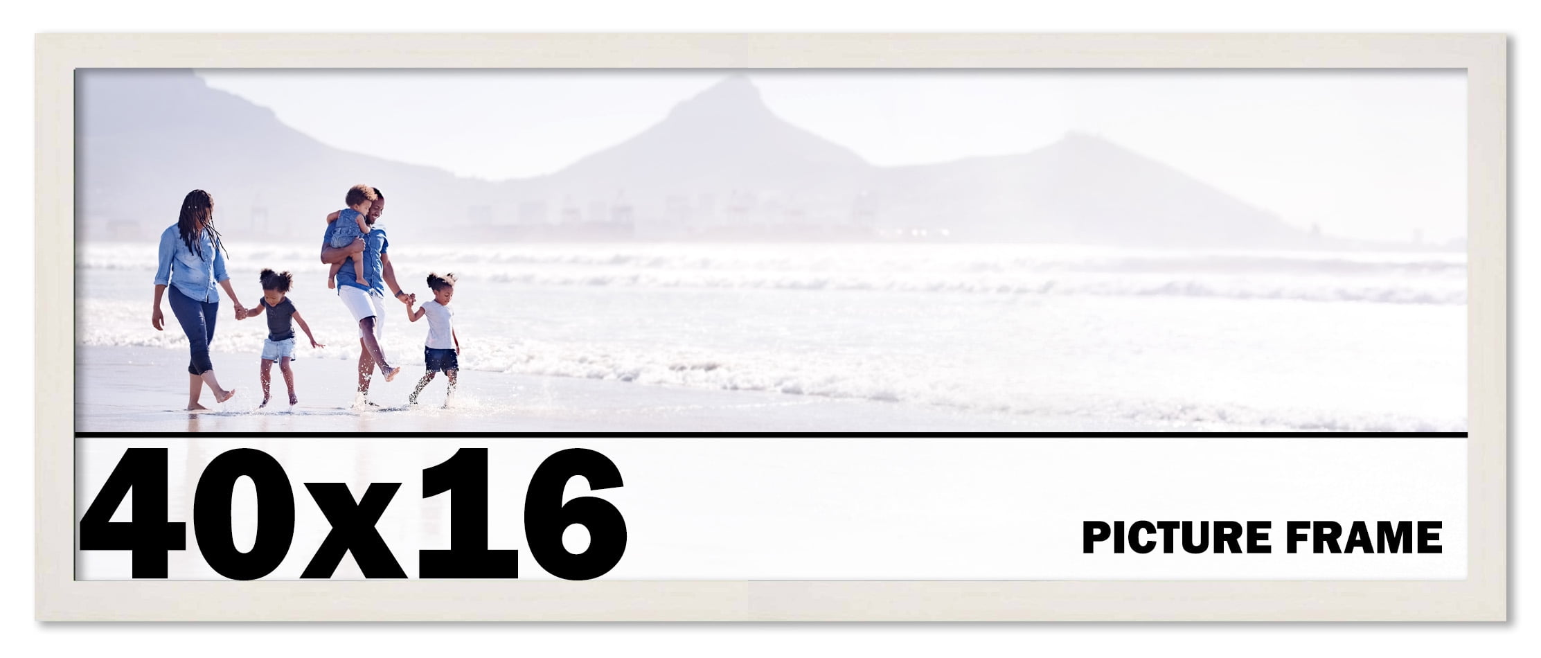 40x16 Frame White Wash Picture Frame Complete Modern Photo Frame Includes UV Acrylic Shatter