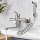 thumbnail image 2 of Wall mounted kitchen faucet, wall mounted kitchen 360° swivel mixer tap with spray gun, 23 cm swivel tube, brushed, 2 of 5