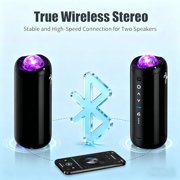 TUNES2GO Portable Bluetooth Speaker with Party Lights, IPX4 Waterproof, 15W, TWS, Black