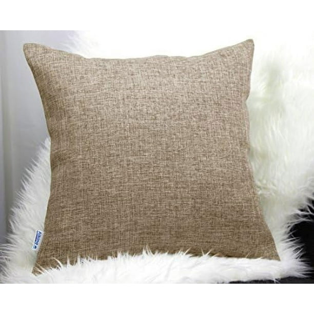 Woven Fine Faux Linen Throw Pillow Cover, Size 24"X24", Wheat