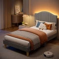 thumbnail image 3 of Pinmoco Twin Upholstered Bed Frame with Adjustable Arc-shaped Headboard, LED Platform Bed, Gray Fabric, 3 of 10