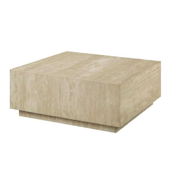 ACME Deon Contemporary Plywood & Travertine Square Coffee Table in Natural Beige
