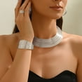 thumbnail image 4 of Geometric Line Design Choker Adjustable Layered Metal Jewelry Four Piece Bracelet Necklace Combo For, 4 of 4