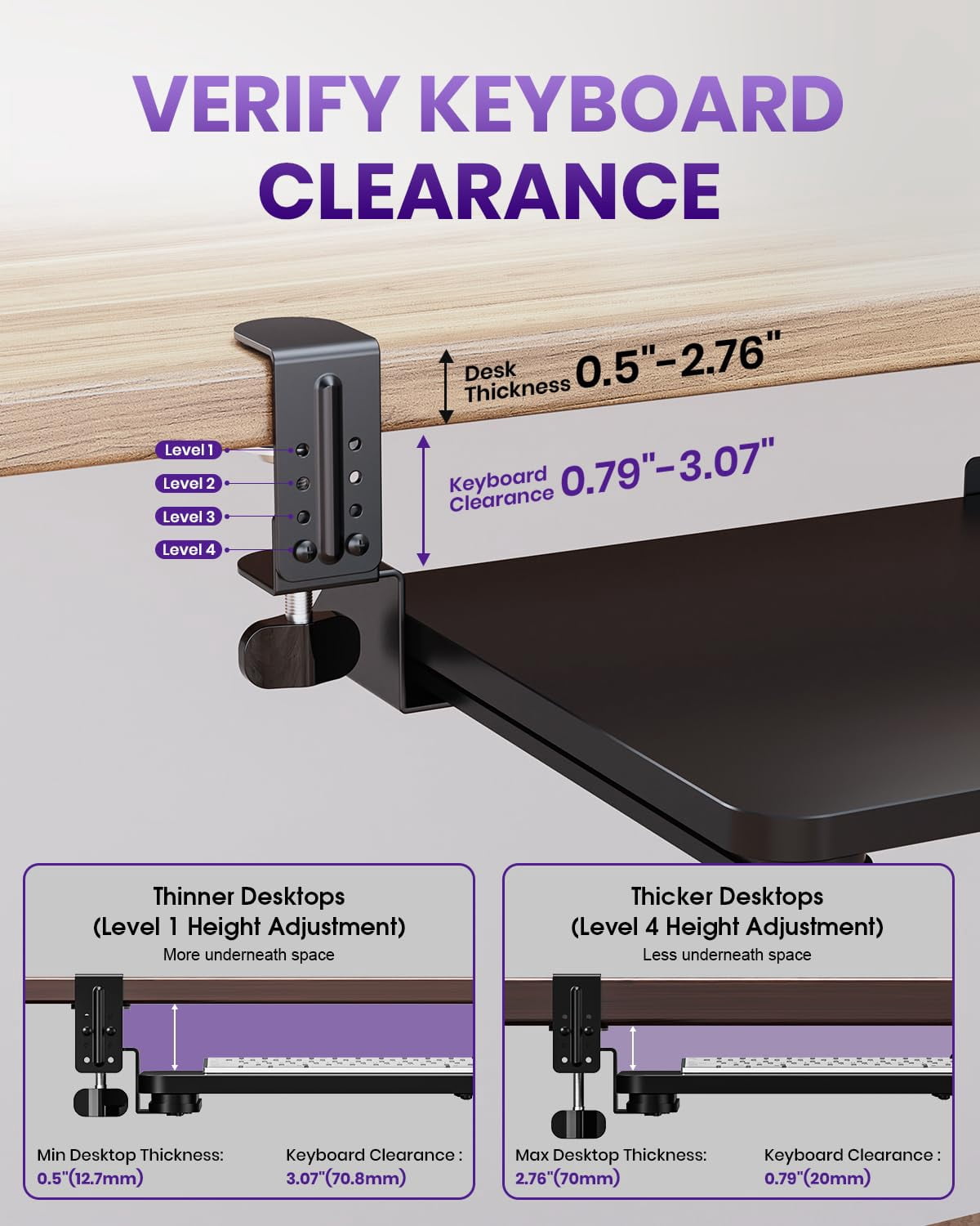 Mouse & Tray Under Desk  Pull Out With Adjustable C-clamp 20 (25.9 Including Clamps) X 11.8 Inch Slide Computer Drawer For Typing Black