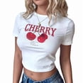 thumbnail image 3 of Women'S Y2K Graphic Shirt Cherry Print Short Sleeve Slim Fitted Summer Vintage Cropped Tee White M, 3 of 8