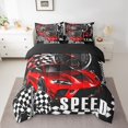 thumbnail image 2 of Erosebridal Red Racing Car Bed in a Bag Queen size, Checkered Flag Bed Set, Boys Extreme Sports Decor, Reversible, 2 of 5