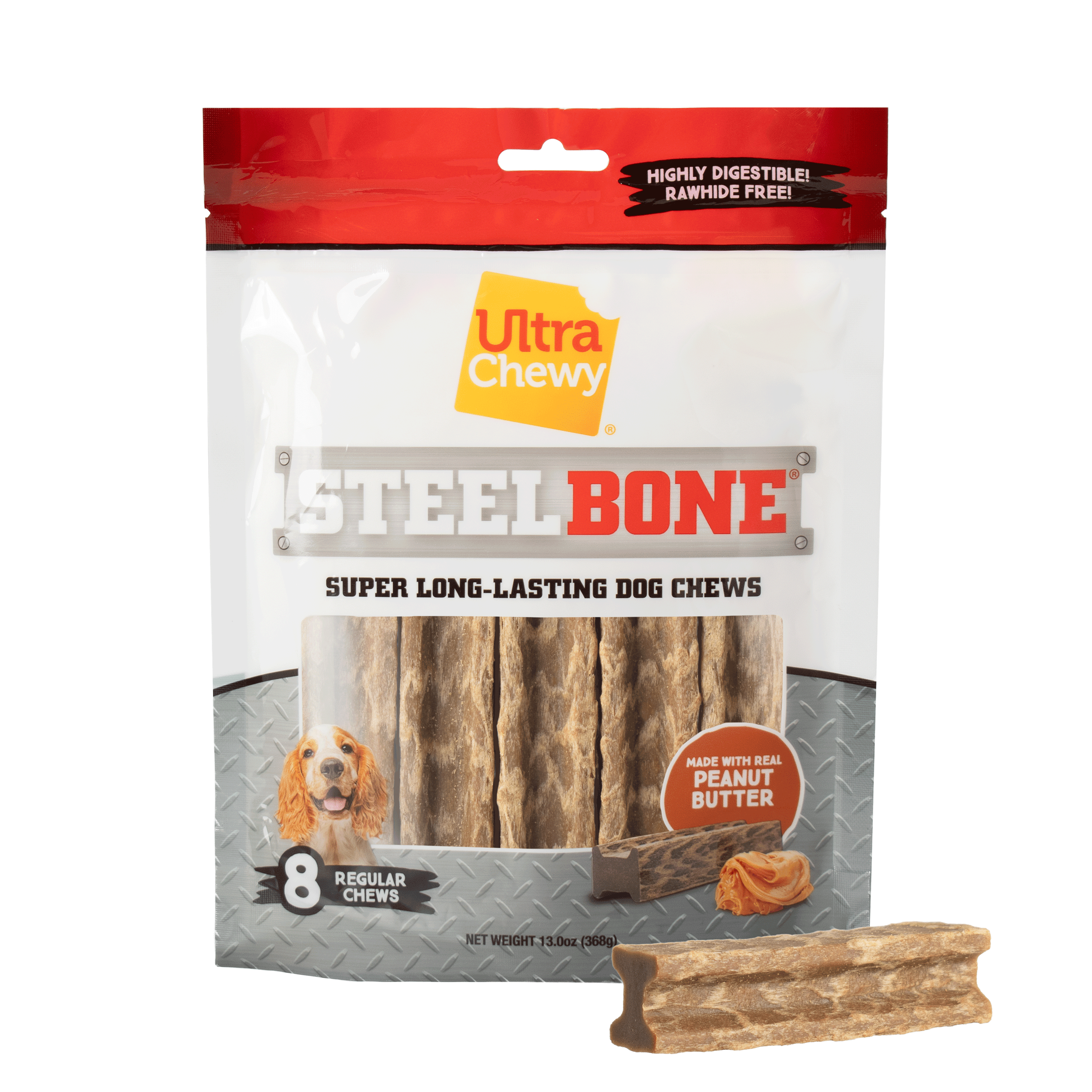 Ultra Chewy Steel Bones Peanut Butter Treat for Dogs, Regular (2 Pack)