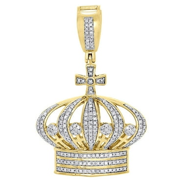 Men's 10K Yellow Gold Real Diamond King Crown Royal Pendant Charm 