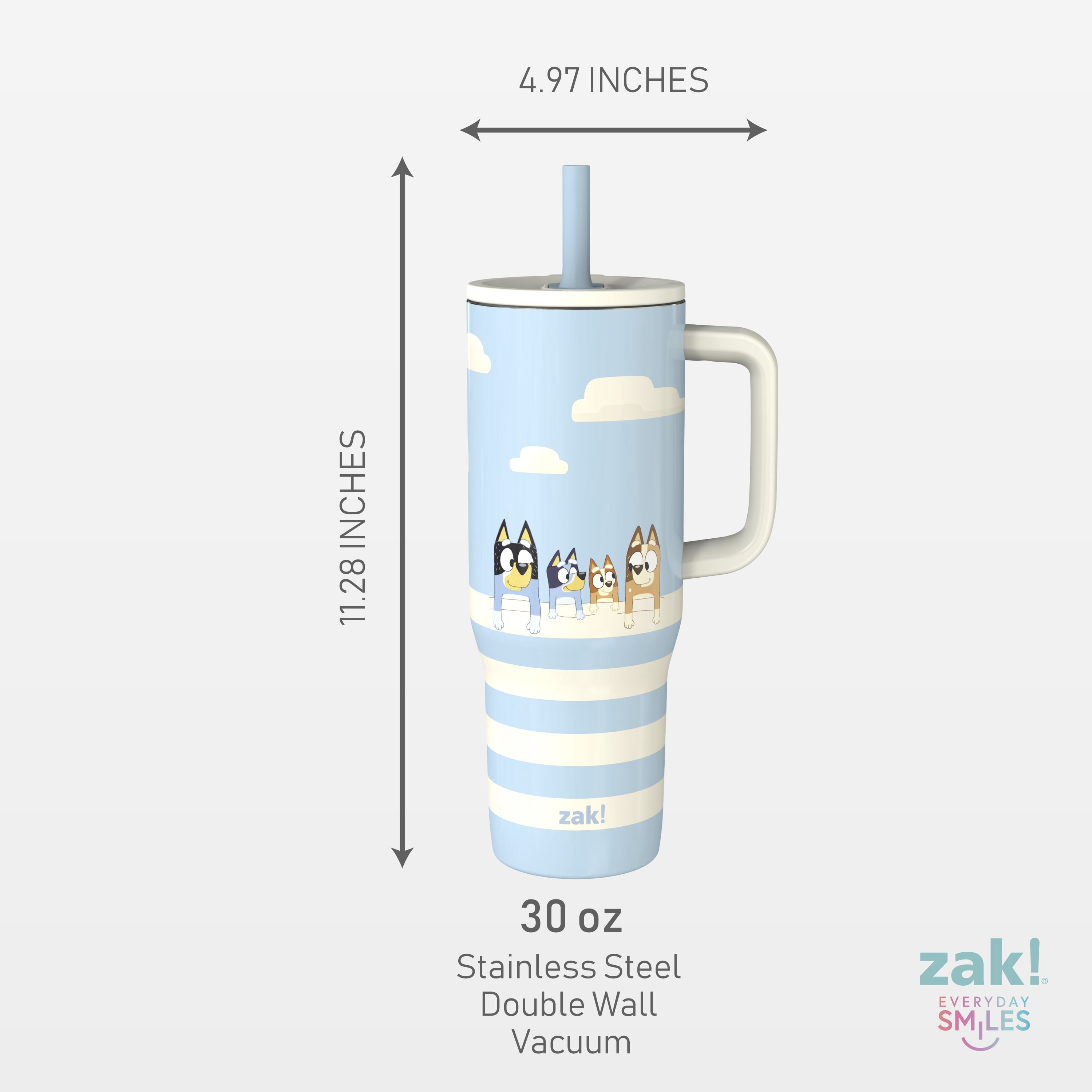 Zak Designs 30oz Bluey Double Wall Stainless Steel Vaccuum Insulated Sutton Straw Tumbler