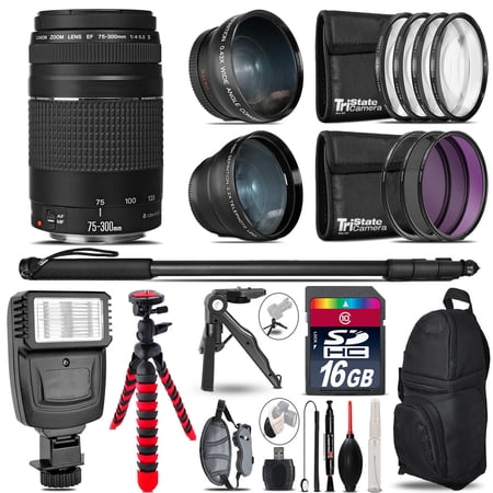 Canon EF 75-300 III - 3 Lens Kit + Slave Flash + Tripod - 16GB Accessory Bundle (International Version)