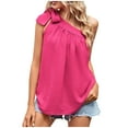 thumbnail image 2 of Summer Saving Usmisi Tank Tops Solid Crewneck Sleeveless T Shirts for Women Summer Tie One Shoulder Soft Linen Vest Blouse Hot Pink XL Up to 65% off, 2 of 7
