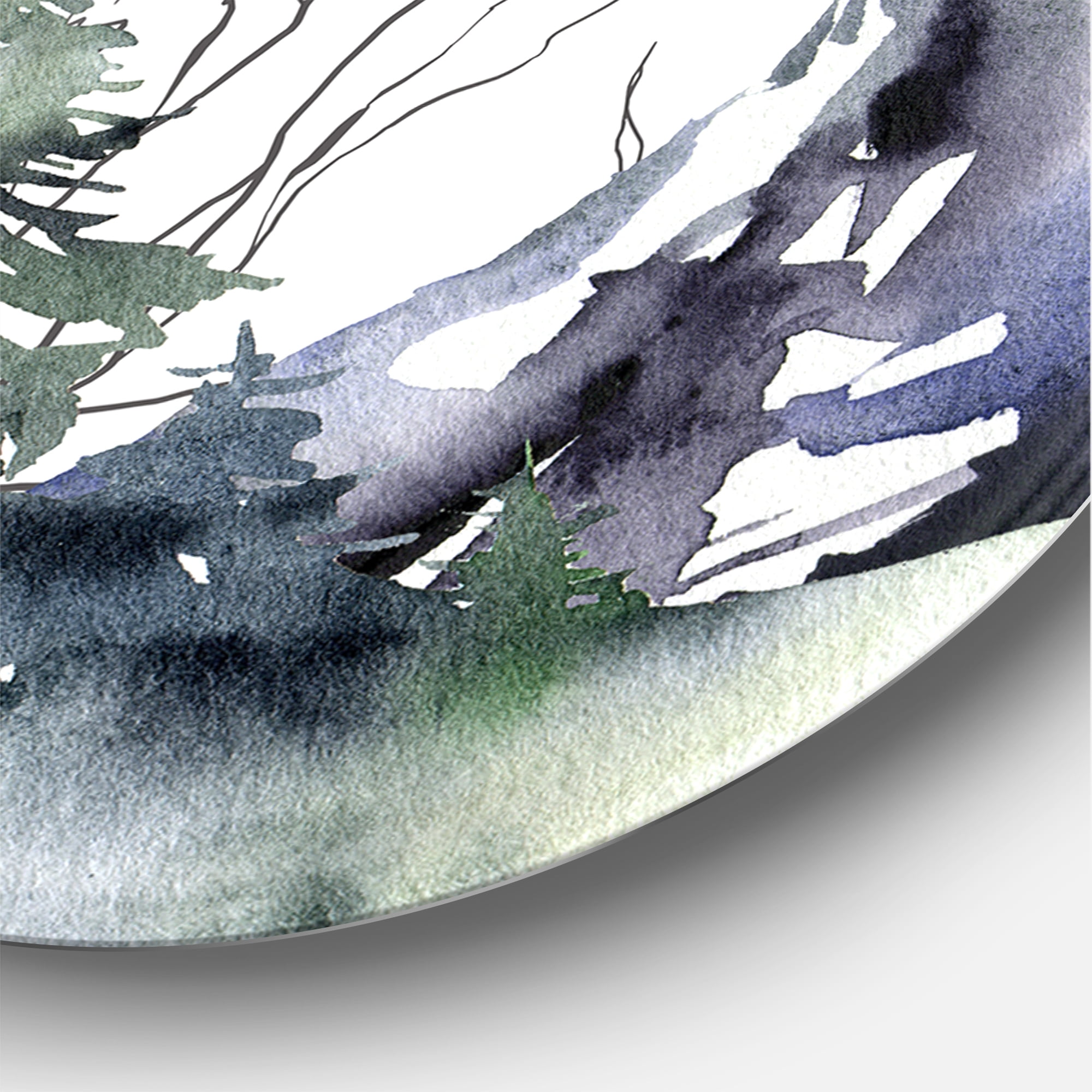 Designart 'Trees With Winter Dark Blue Mountain Landscape III' Modern Circle Metal Wall Art 36x36 - Disc of 36