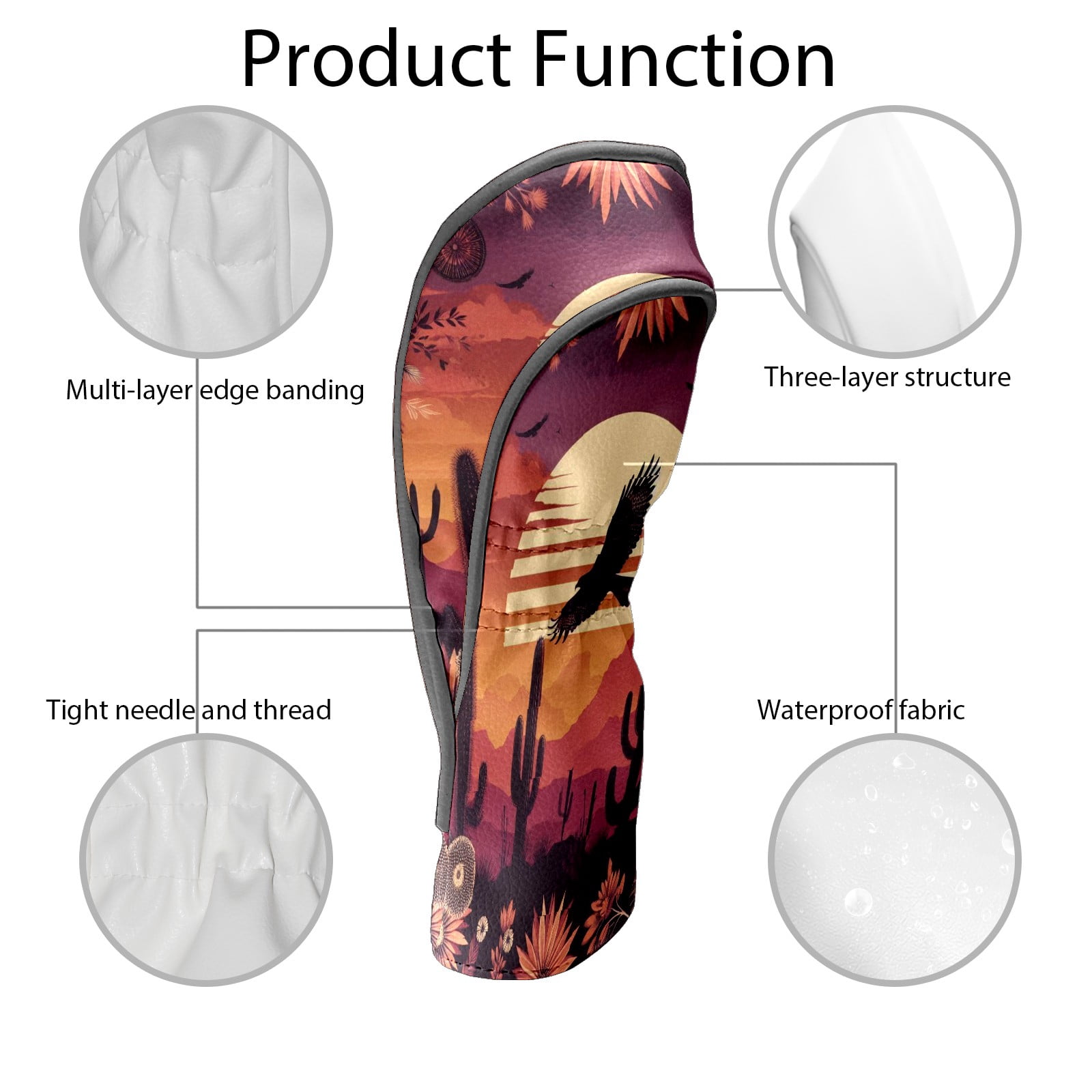 Golf Club Covers, Red Desert Eagle Premium PU Leather Driver Hybrid Putter Head Covers with Velvet Lining, Waterproof Golf Gifts for Men Women