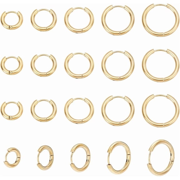 20Pcs 5 Styles Huggie Hoop Earrings 12-20mm Ear Cuff Golden Tiny Hoop Earring Stainless Steel Earrings Round Earring Earwires Components Jewelry Gift