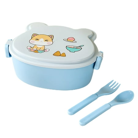 

Hadanceo 1 Set Lunch Box Microwave Safe Double Layer Large Capacity Compartment Leakproof Children Cartoon Bento Box with Fork Spoon School Supply