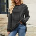 thumbnail image 5 of Lenpel Women's Long Sleeve T Shirts Trendy Fall Crew Neck Side Split Stripped Casual Tops Oversized Tee Shirts, 5 of 7