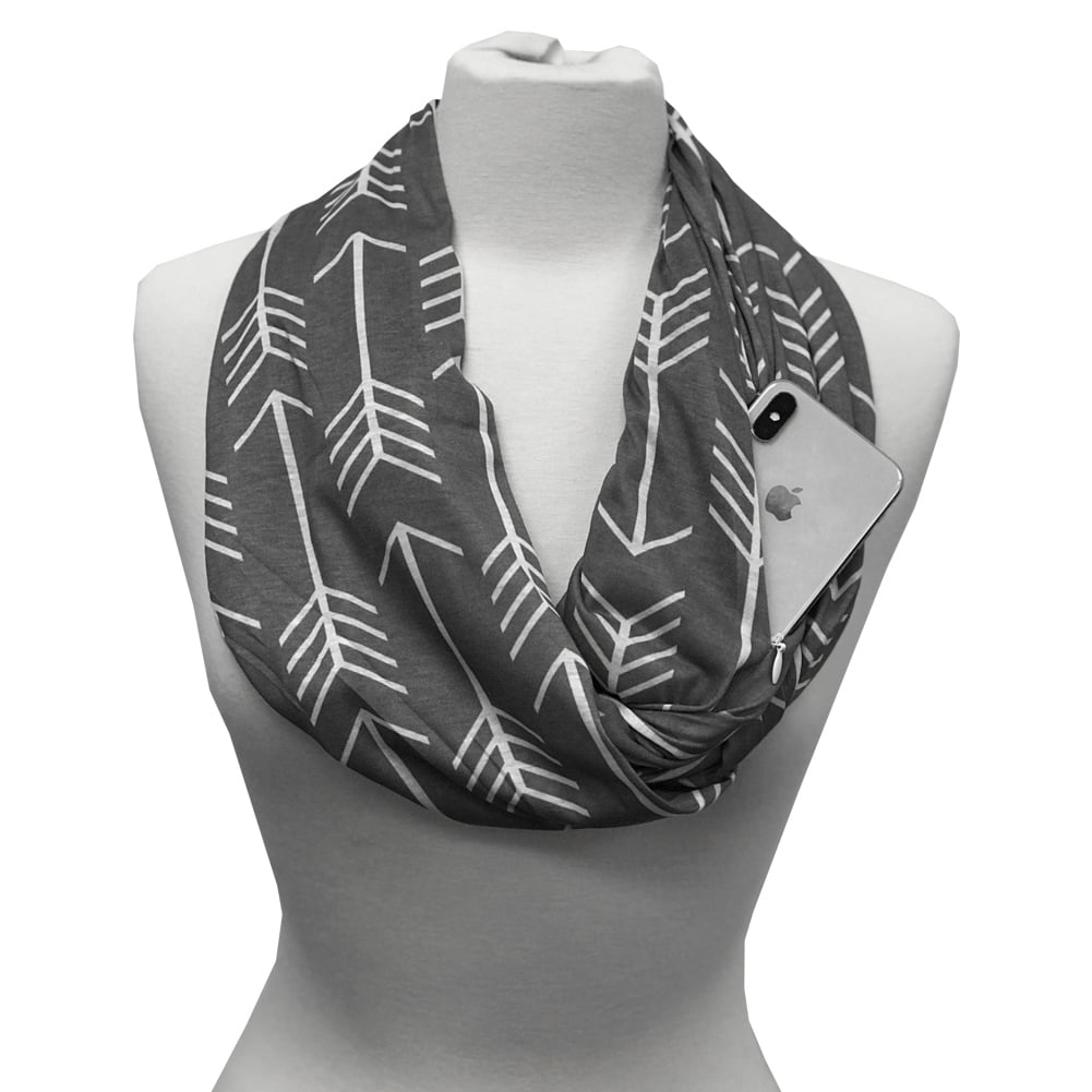 Feamos Infinity Scarf For Women Neck Wrap Double Layer With Secret Hidden Zipper Pocket Floral Stripe Printed Christmas Gift 