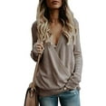 thumbnail image 3 of Women Long Sleeve Deep V Neck Knit Sweater Wrap Front Loose Tops Pullover Jumpers for Women, 3 of 6
