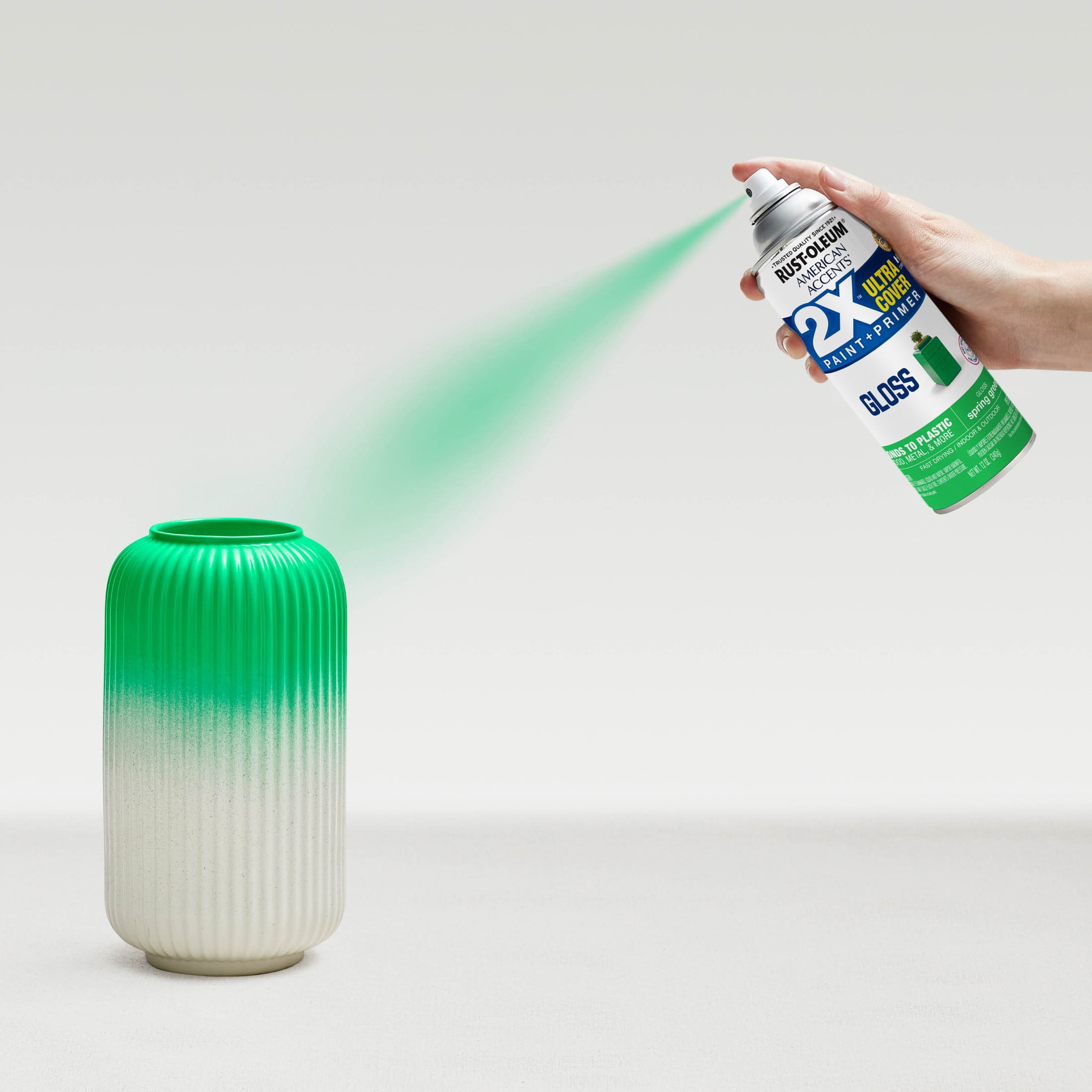 (2 pack) Spring Green, Rust-Oleum American Accents 2X Ultra Cover Gloss Spray Paint-327888, 12 oz