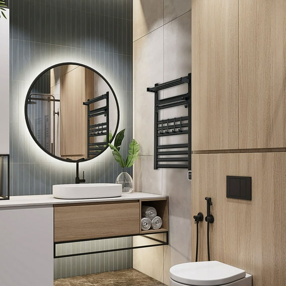 Electric Heated Bar Towel Dryer Heating Rack W/ Shelf&Remote Control for Placing Towels, Bath Towels