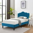 thumbnail image 2 of VECELO Twin Size Bed Frame with Adjustable Headboard, Upholstered Platform Bed with Wood Slat Support, No Spring Box Need, Blue, 2 of 10