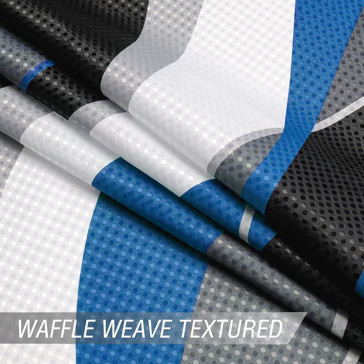 Abstract Blue Shower Curtain, Black and Grey Modern Bathroom Decor Accessories, Waffle Weave Textured Fabric Shower Curtain Set with Hooks, 72x72