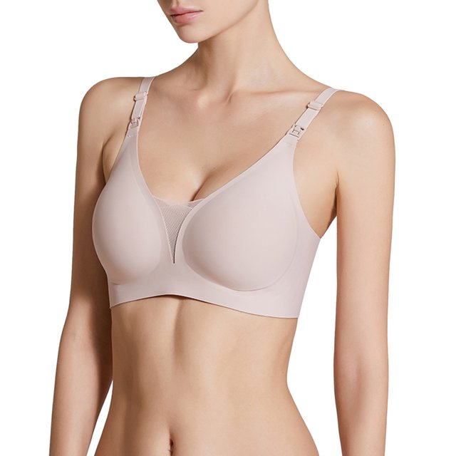 PEASKJP Supportive Bra for Women Originals Seamless Triangle Rib Bralette, Beige 36
