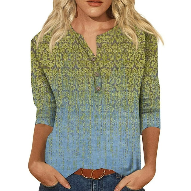 Innerwin Hauts Imprimé Floral T-Shirt Femme Col Rond Ample Jaune Bleu 2TG