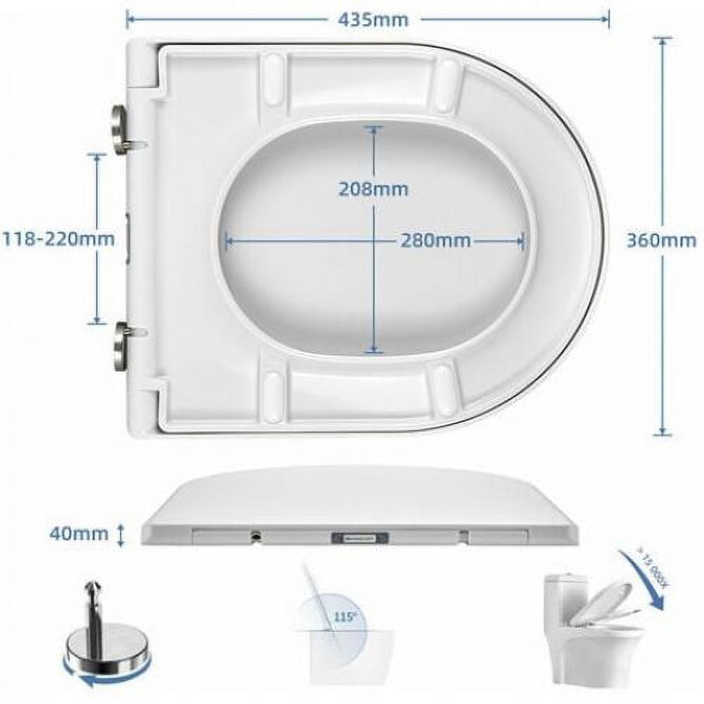 D-Shape Toilet Seat with Quiet Self-Closing, Designed for Modern Bathrooms, Durable UF Material Ensures Longevity, Universal Fit for Standard Toilets, Soft Toilet Seat with Quick