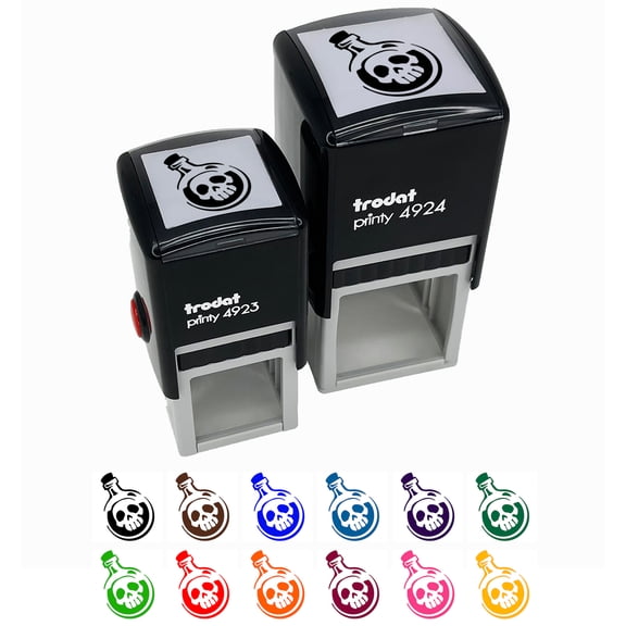 Skull Poison Potion Bottle Self-Inking Rubber Stamp Ink Stamper - Black Ink - Small 1 Inch