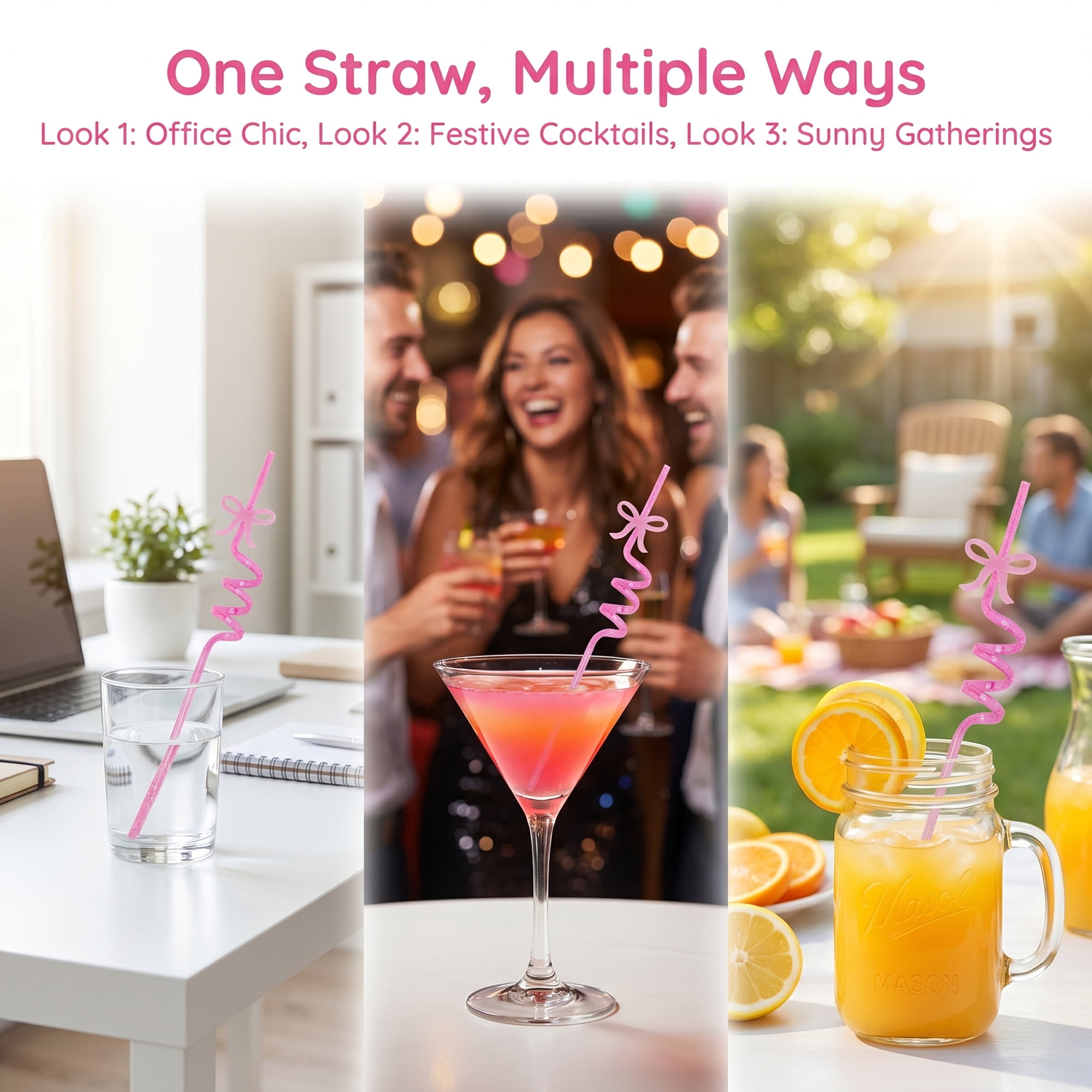 Unique Bargains 10Pcs Reusable Plastic Dishwasher Safe Straws Pink