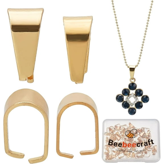 120Pcs 2 Size Pinch Clip Clasp Bail 18K Gold Plated Finish Necklace Clasps Pendant Charms Connectors Bails for Necklace Jewelry Findings Golden